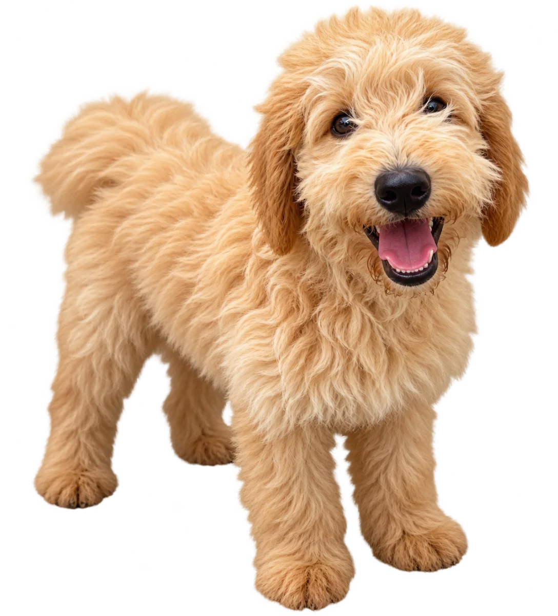 Pui Goldendoodle, auriu — fotografie a exemplarului.