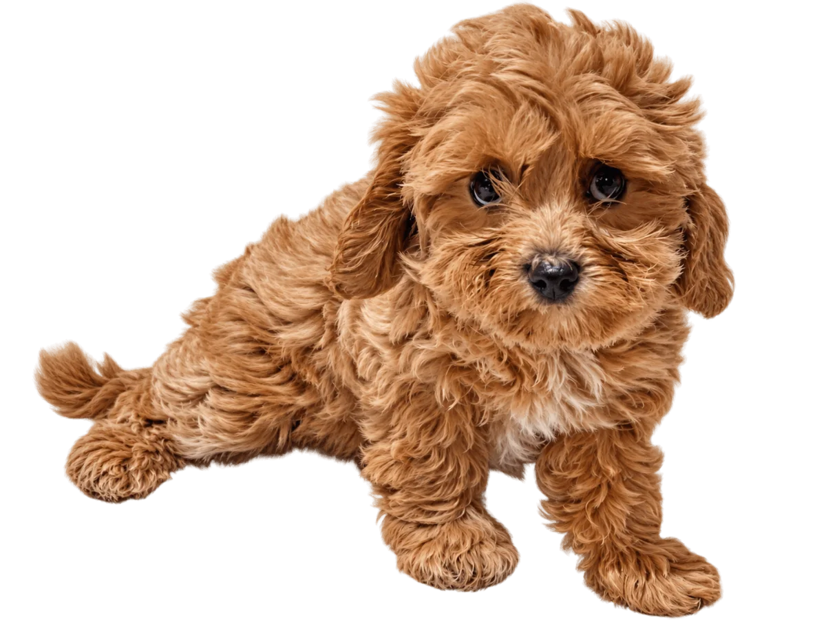Pui Maltipoo, femelă, apricot — fotografie a exemplarului.